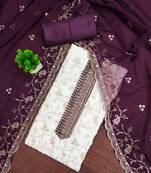 Women's white heavy zari embroidery georgette dress material