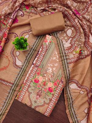 Women's multi print & daimond siroski work muslin cotton dress material 1
