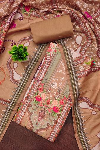 Women's multi unstitched print & daimond siroski work muslin cotton dress material (mt670bwn)