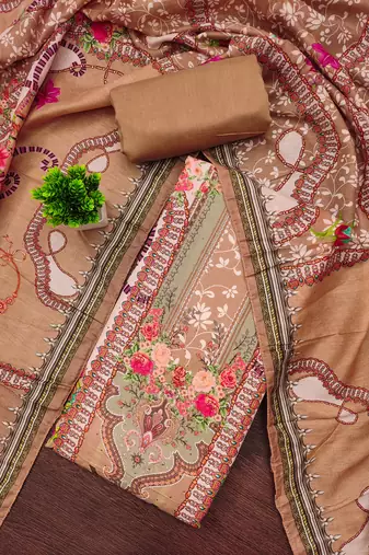 Women's multi unstitched print & daimond siroski work muslin cotton dress material (mt670bwn)