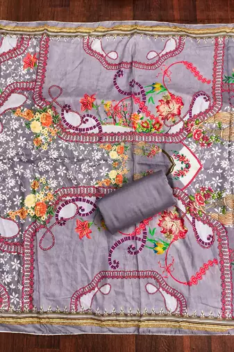 Women's multi print & daimond siroski work muslin cotton dress material