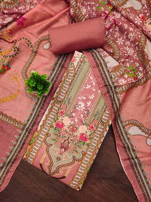 Women's multi print & daimond siroski work muslin cotton dress material 1