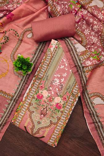 Women's multi unstitched print & daimond siroski work muslin cotton dress material (mt670ppl)