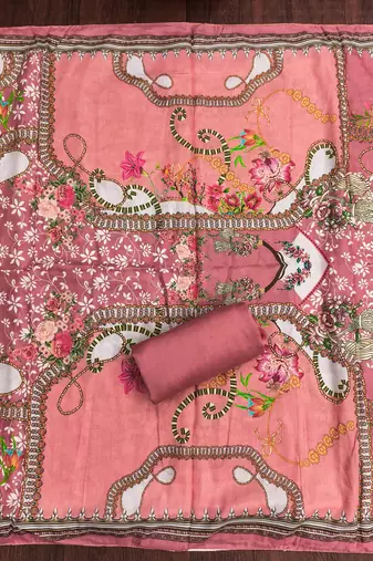 Women's multi print & daimond siroski work muslin cotton dress material