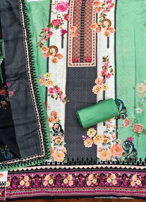 Women's multi print & daimond siroski work muslin cotton dress material 2