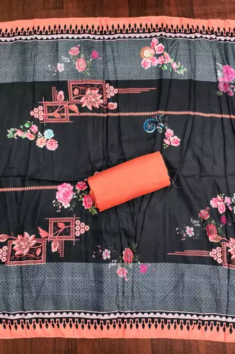 Women's multi print & daimond siroski work muslin cotton dress material