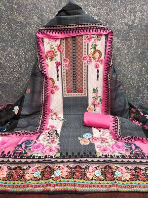 Women's multi print & daimond siroski work muslin cotton dress material 3