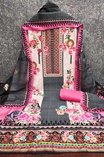 Women's multi print & daimond siroski work muslin cotton dress material