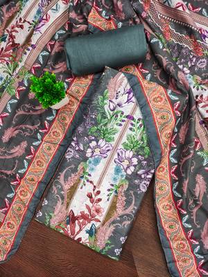Women's multi print & daimond siroski work muslin cotton dress material 1
