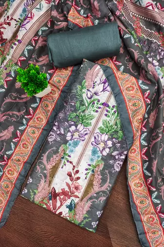 Women's multi unstitched print & daimond siroski work muslin cotton dress material (mt672dgy)