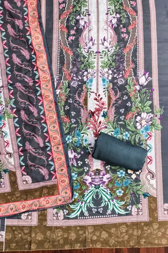 Women's multi print & daimond siroski work muslin cotton dress material