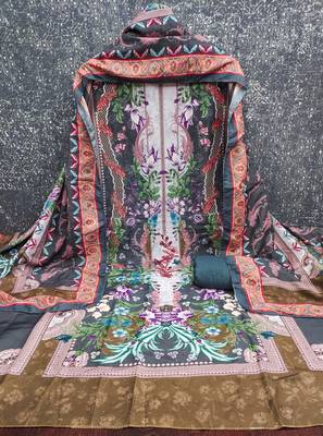 Women's multi print & daimond siroski work muslin cotton dress material 3
