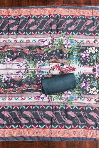 Women's multi print & daimond siroski work muslin cotton dress material