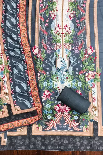 Women's multi print & daimond siroski work muslin cotton dress material