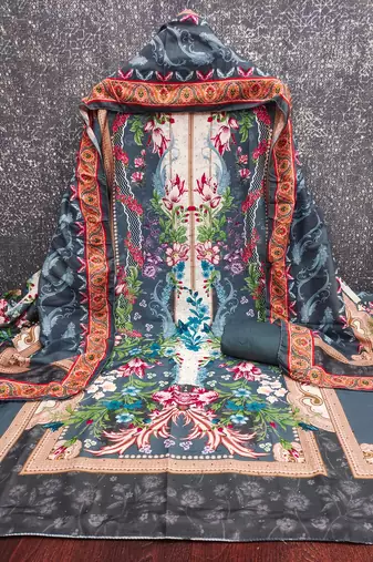 Women's multi print & daimond siroski work muslin cotton dress material