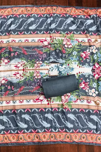 Women's multi print & daimond siroski work muslin cotton dress material
