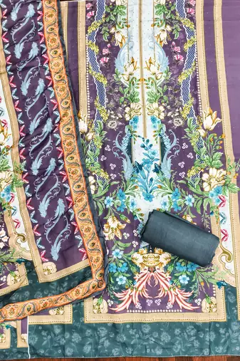 Women's multi print & daimond siroski work muslin cotton dress material