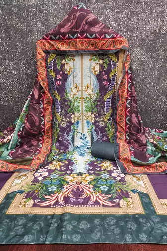 Women's multi print & daimond siroski work muslin cotton dress material
