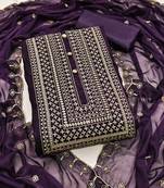 Women's blue unstitched heavy thread embroidery cruncy sulk dress material (pk57blu)