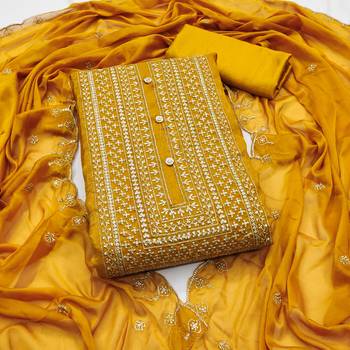 Women's mustard heavy thread embroidery cruncy sulk dress material 1