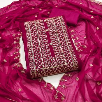 Women's pink heavy thread embroidery cruncy sulk dress material 1