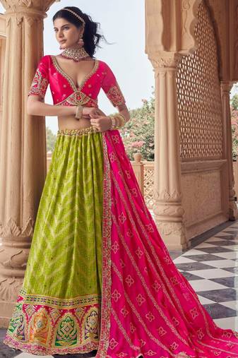 PARROT GREEN multY work viscose lehenga choli for wedding