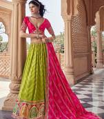 PARROT GREEN multY work viscose lehenga choli for wedding