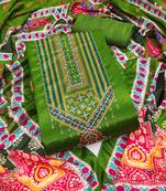 Women's green unstitched digital print & fancy border chinnon dress material (rnx5046grn)