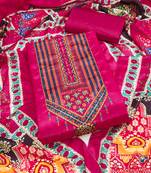 Women's pink unstitched digital print & fancy border chinnon dress material (rnx5046pnk)