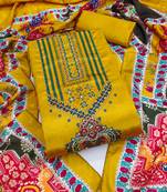 Women's yellow unstitched digital print & fancy border chinnon dress material (rnx5046ylw)