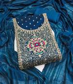 Women's blue unstitched weaving thread sequence embroidery modal butti jacquard dress material (rnx5047blu)