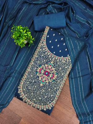 Women's blue weaving thread sequence embroidery modal butti jacquard dress material 3