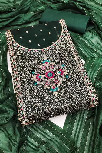 Women's green unstitched weaving thread sequence embroidery modal butti jacquard dress material (rnx5047grn)