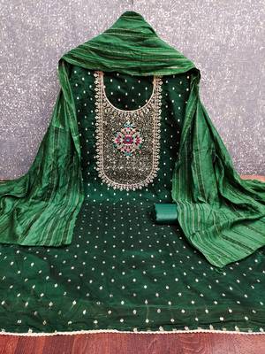 Women's green weaving thread sequence embroidery modal butti jacquard dress material 2