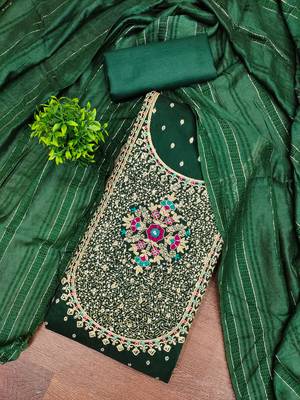 Women's green weaving thread sequence embroidery modal butti jacquard dress material 3