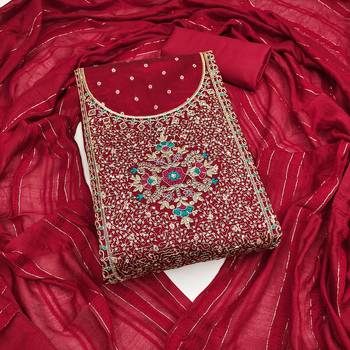 Women's maroon weaving thread sequence embroidery modal butti jacquard dress material 1