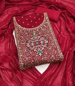 Women's maroon unstitched weaving thread sequence embroidery modal butti jacquard dress material (rnx5047mrn)