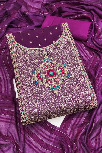 Women's purple unstitched weaving thread sequence embroidery modal butti jacquard dress material (rnx5047ppl)