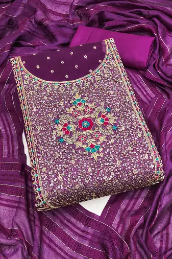 Women's purple unstitched weaving thread sequence embroidery modal butti jacquard dress material (rnx5047ppl)