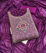 Women's purple unstitched weaving thread sequence embroidery modal butti jacquard dress material (rnx5047ppl)