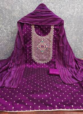 Women's purple weaving thread sequence embroidery modal butti jacquard dress material 2