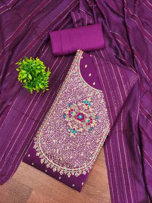 Women's purple weaving thread sequence embroidery modal butti jacquard dress material 3