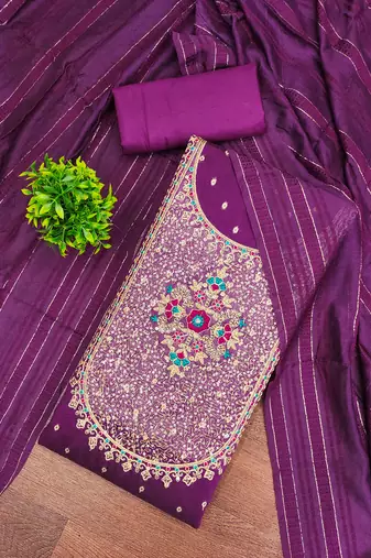 Women's purple weaving thread sequence embroidery modal butti jacquard dress material