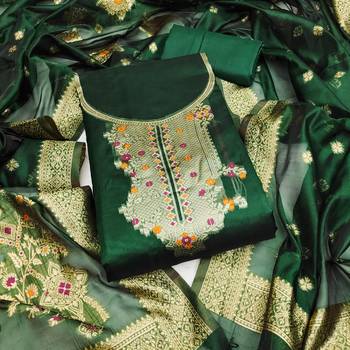 Women's green weaving & fancy border organza jacquard dress material 1