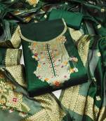 Women's green unstitched weaving & fancy border organza jacquard dress material (rnx5048grn)