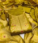 Women's mehandi unstitched weaving and fancy border organza jacquard dress material (rnx5048mhd)