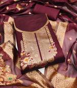 Women's maroon unstitched weaving and fancy border organza jacquard dress material (rnx5048mrn)
