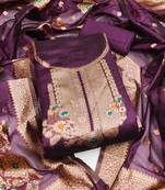 Women's purple unstitched weaving and fancy border organza jacquard dress material (rnx5048ppl)