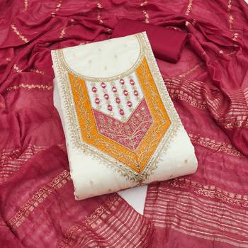 Women's white weaving thread sequence embroidery modal butti jacquard dress material 1