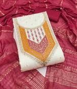 Women's white unstitched weaving thread sequence embroidery modal butti jacquard dress material (rnx5049mrn)